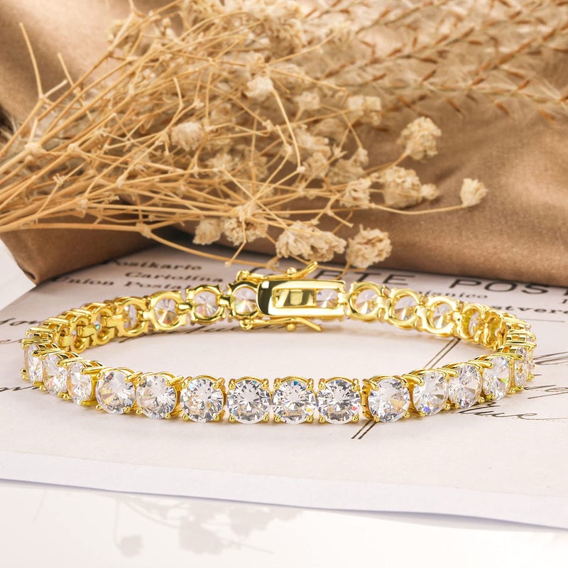 Gemsme 5MM Tennis Bracelet for Women Men, 18K Gold Plated 5mm Round Cubic Zirconia Classic Tennis Bracelets,7.5 inch - Image 3